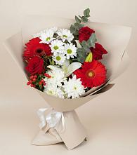 Букет цветов из:  Розы, Хризантемы, Герберы и Лилии в Зеленогорске