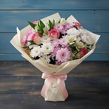 Букет цветов из:  Хризантемы, Альстромерии и Розы #REPLACE_PRED# Зеленогорске