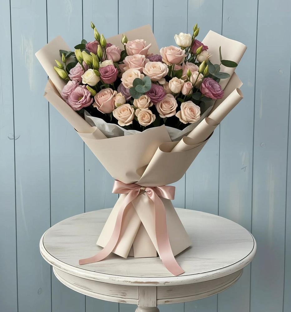 Букет цветов из: Розы и Лизиантусы в Зеленогорске